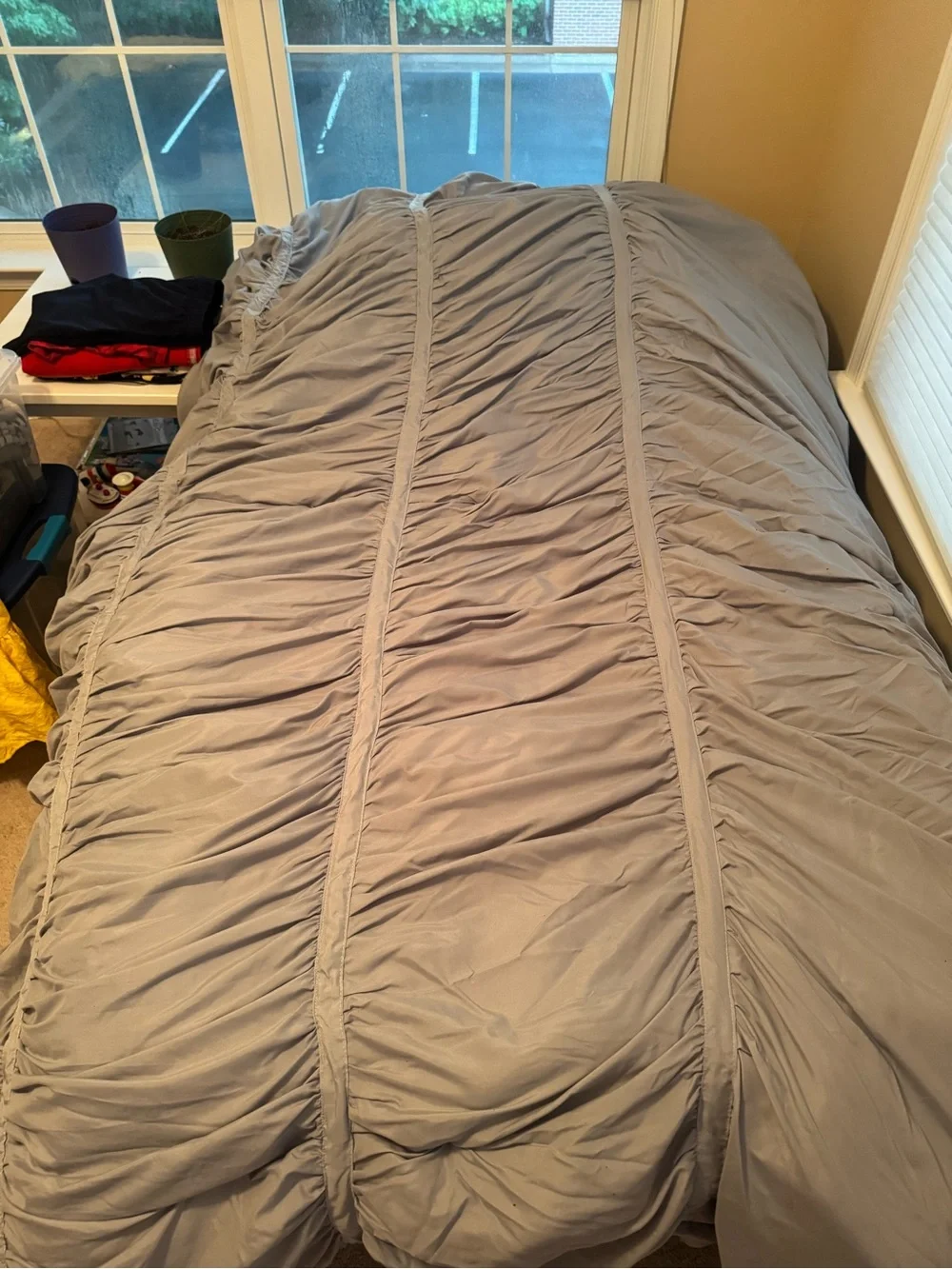 Cynthia Rowley Light Gray Ruched Comforter with 2 Pillow Shams